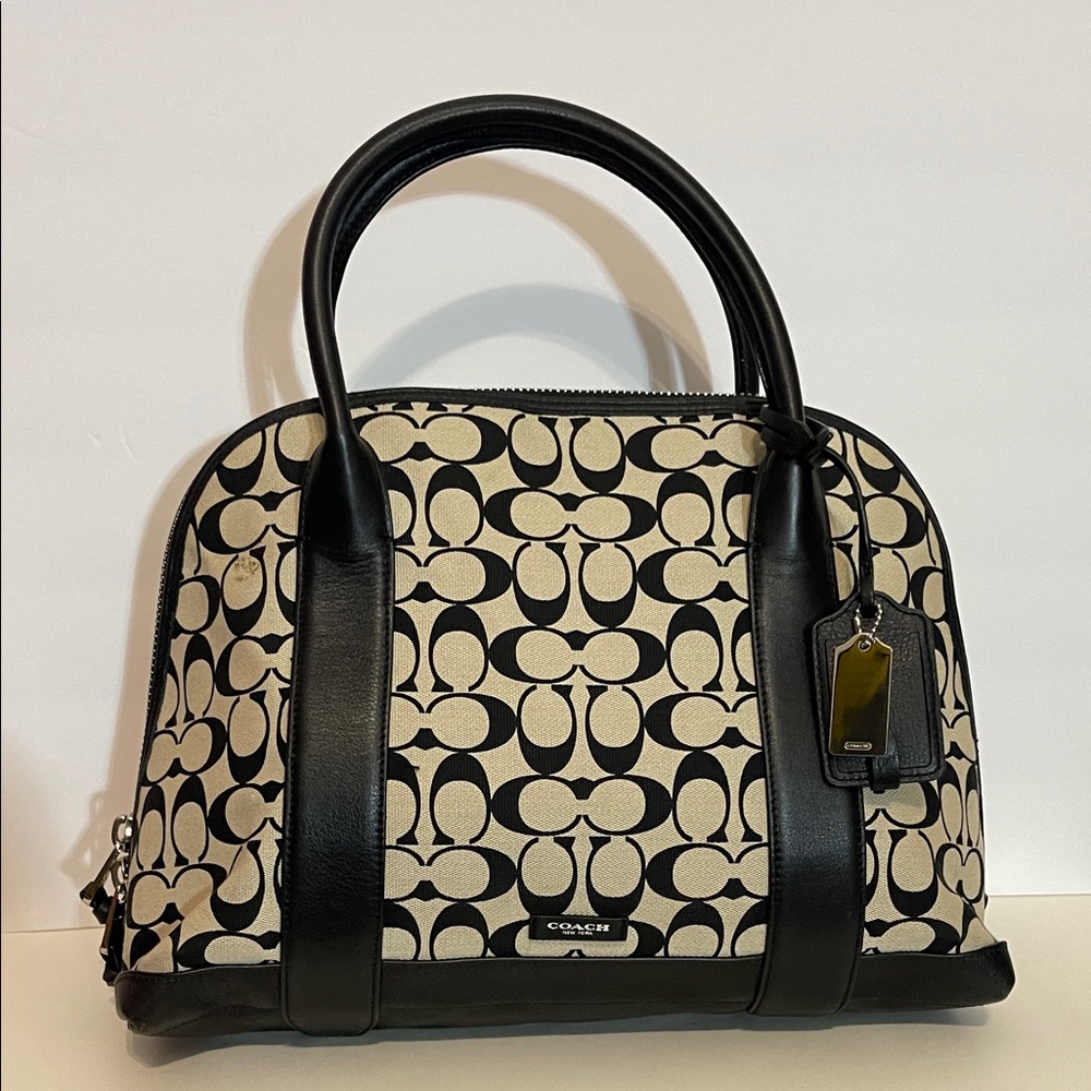 Coach Black and Tan Signature Satchel